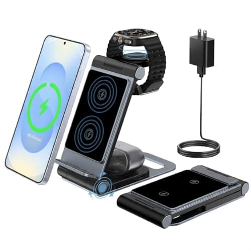 Wireless Charger for Samsung 3 in 1 Wireless Charging Station Foldable Wireless Charger Stand for Samsung S26 S25 Ultra S24 S23 S22 S21 Z FlipZ Fold Series for Galaxy Watch 87654 Galaxy Buds