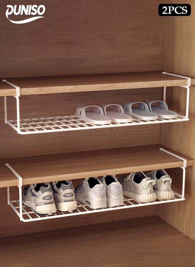 Shoe Rack for Closet, Shoe Organizer, Carbon Steel Shoe Storage Shelf, Space-Saving Hanging Shoe Rack, 2 Pack (White)