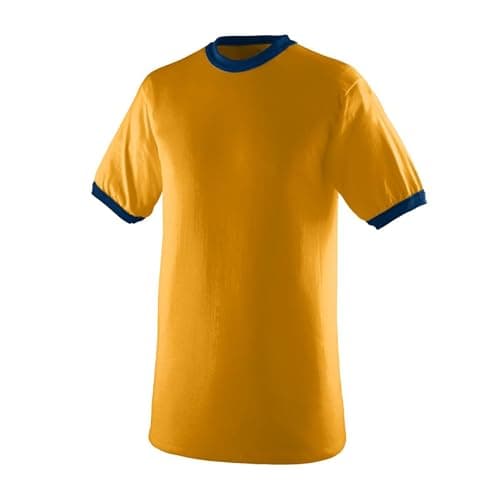 Augusta Sportswear Men's Large Ringer T-Shirt – Soft Jersey Knit Tee with Contrast Collar, Cuffs, and Classic Set-in Sleeves, Gold/Navy