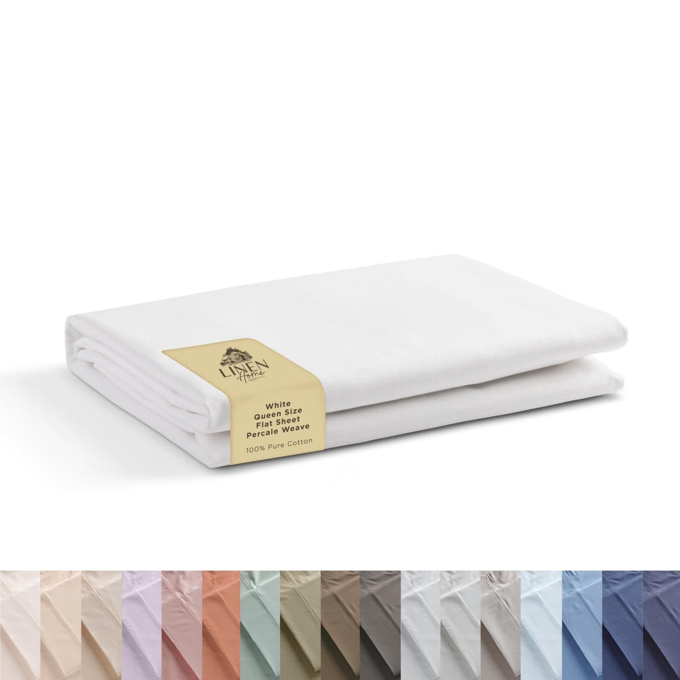 Linen Home 100 Cotton Percale 1 Flat Sheet Queen Size Crisp Cool and Strong Bed Linen Luxury Breathable Sheet White