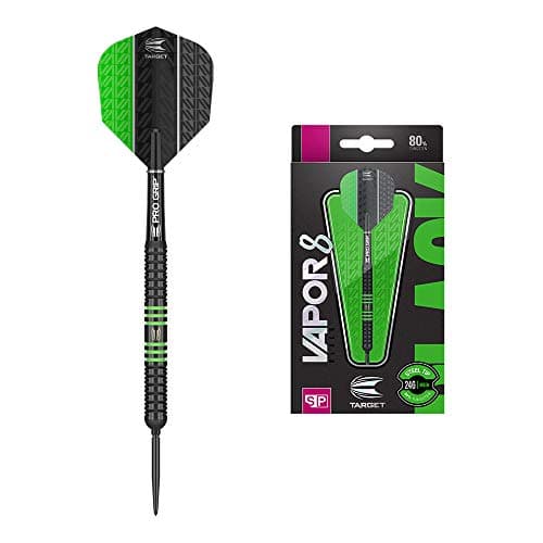 Target Darts Vapor 8 Black Green 22G 80% Tungsten Swiss Point Steel Tip Darts Set, Green/Black