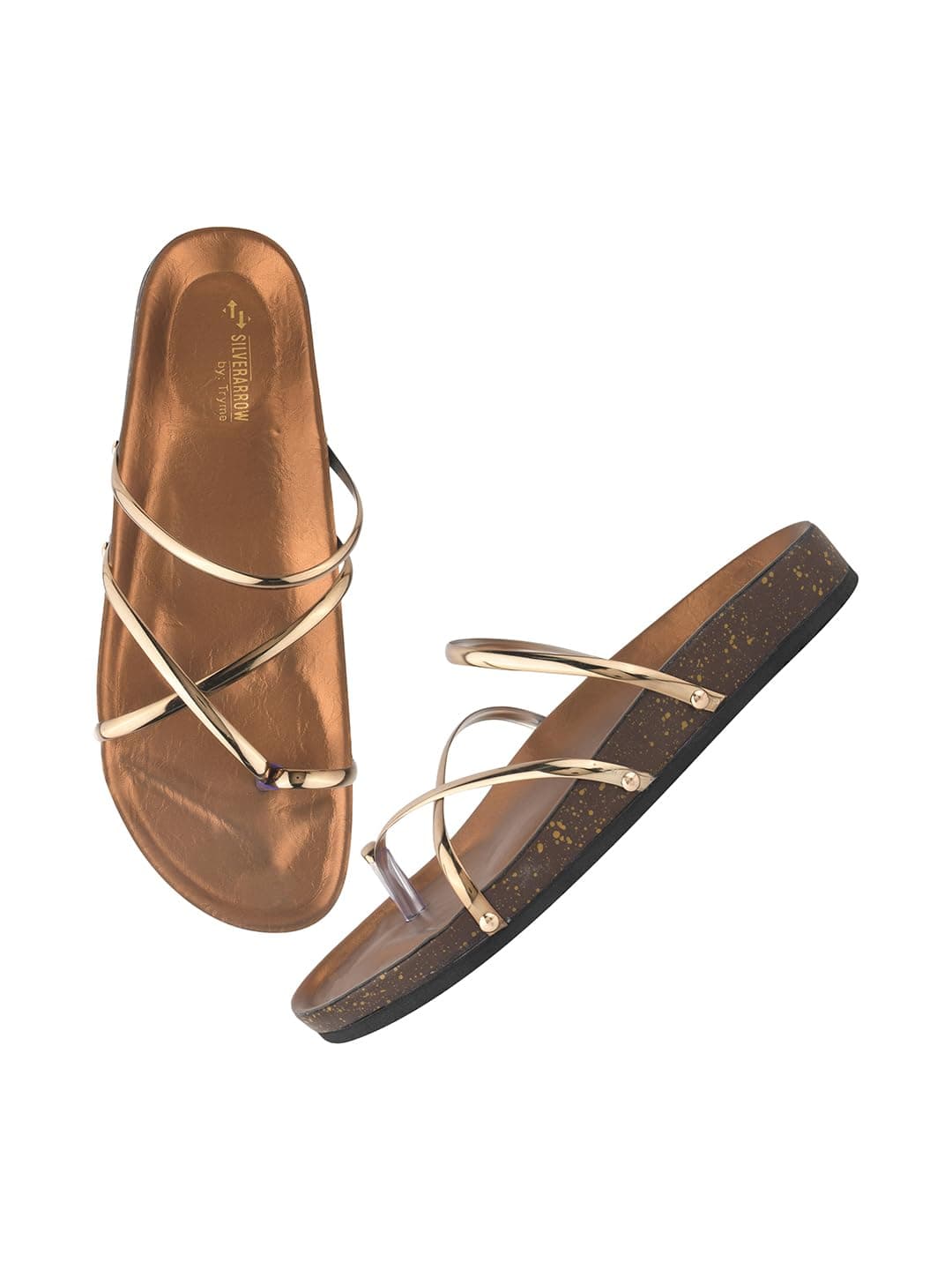 SilverArrow Women's Aurox Spark Design |Ethnic Wears|Flat Sandals, Copper, 4 UK