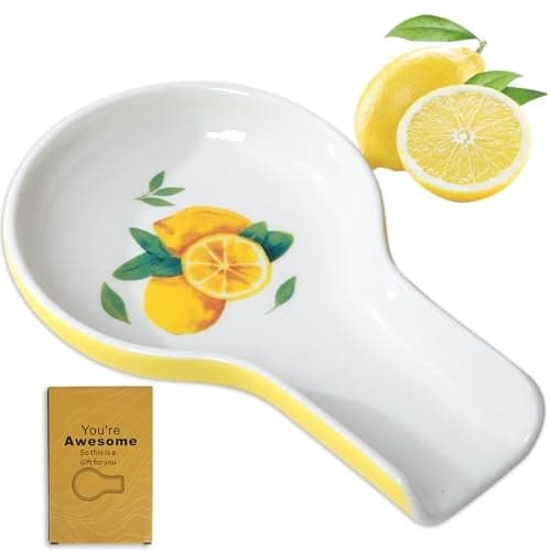 Spoon Rest - Lemon Spoon Rest for Stove Top for Cooking Spoons Spatula Lemon Kitchen Decor Ceramic Spoon Holder for Kitchen Counter with Gift Box Ready