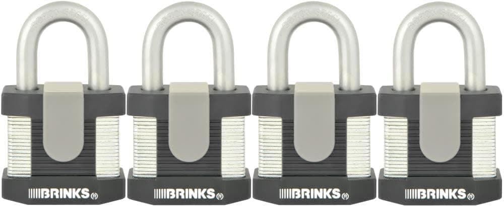 BRINKS - 50mm Commercial Laminated Steel Keyed Padlock, 4-Pack - Solid Steel Body with Boron Steel Shackle