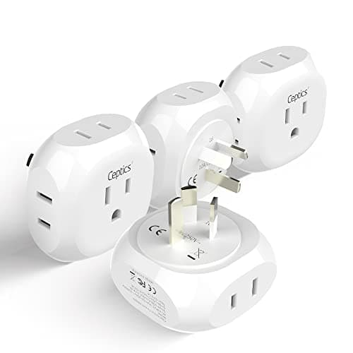 Ceptics Australia, New Zealand, China Travel Plug Adapter by - 4 Input - USA to Any Type I Countries Such as New Zealand, Argentina and More - 4 Pack (PT-16), White (PT-16-4PK)