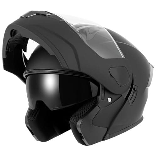 SPARK Adult Modular Motorcycle Helmet Dot Certified FlipUp Dual Visor Full Face Helmets for Men Women Moto ATV UTV Snowmobile ADV Four Wheeler Street Bike Black Medium