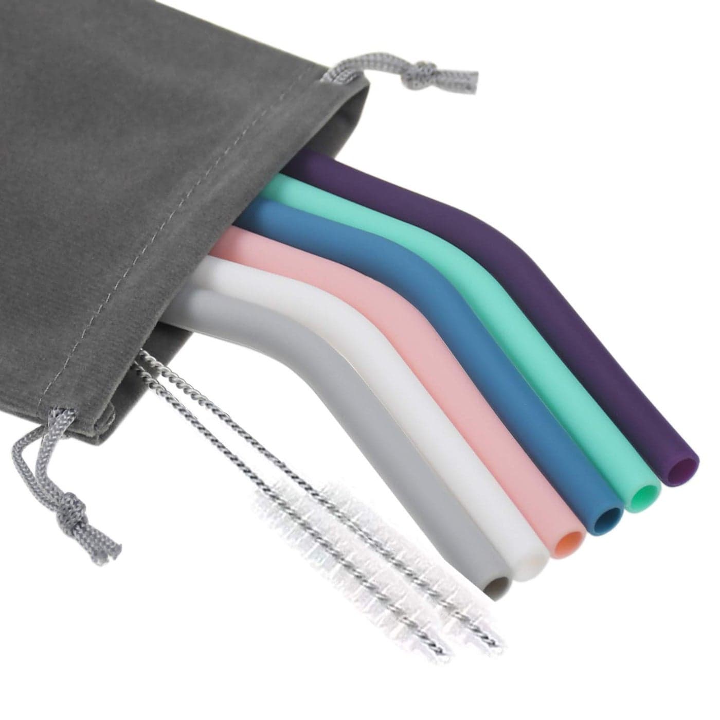 Senneny Set of 6 Silicone Drinking Straws for 30oz and 20oz Reusable Silicone Straws BPA Free Extra Long with Cleaning Brushes 6 Bent 6mm diameter