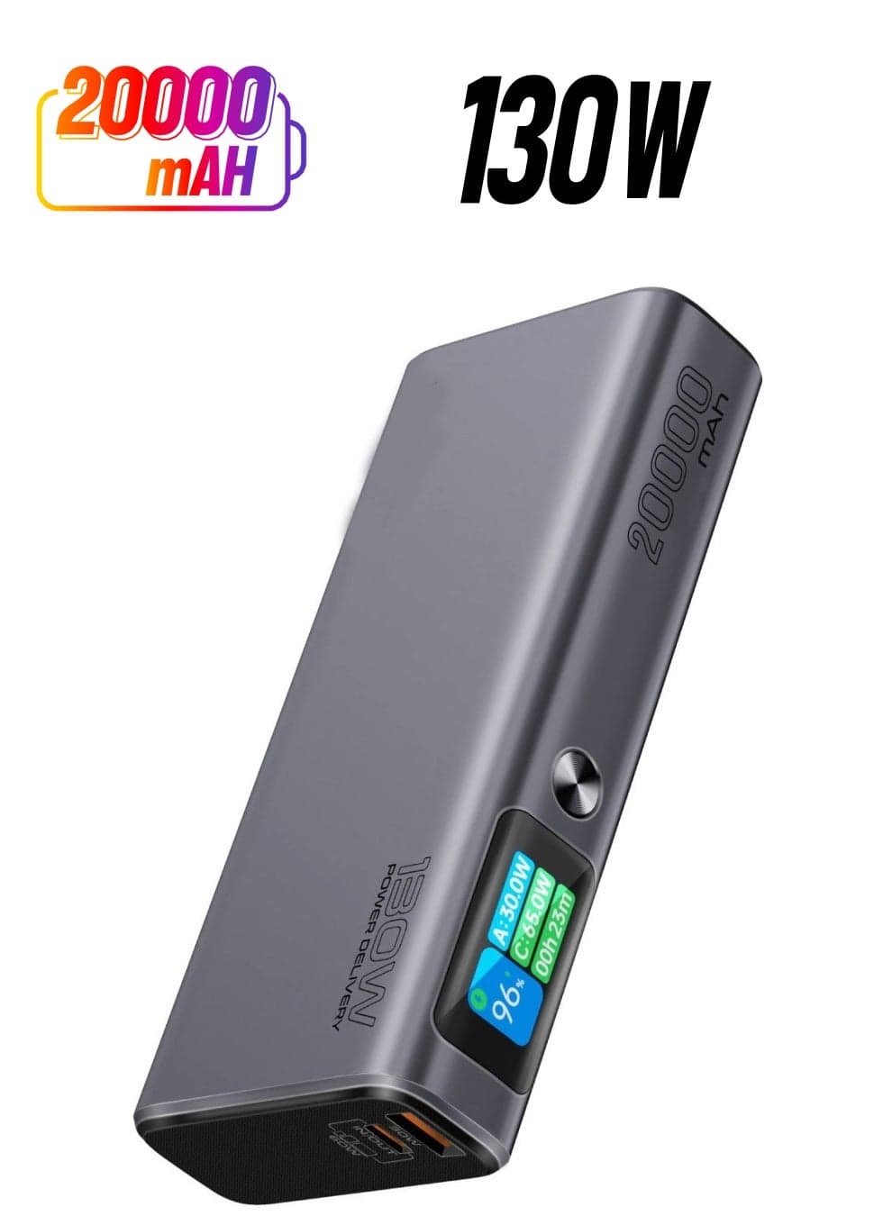 Aluminum crafted power delivery power bank tft lcd screen 130W 20000 mAh