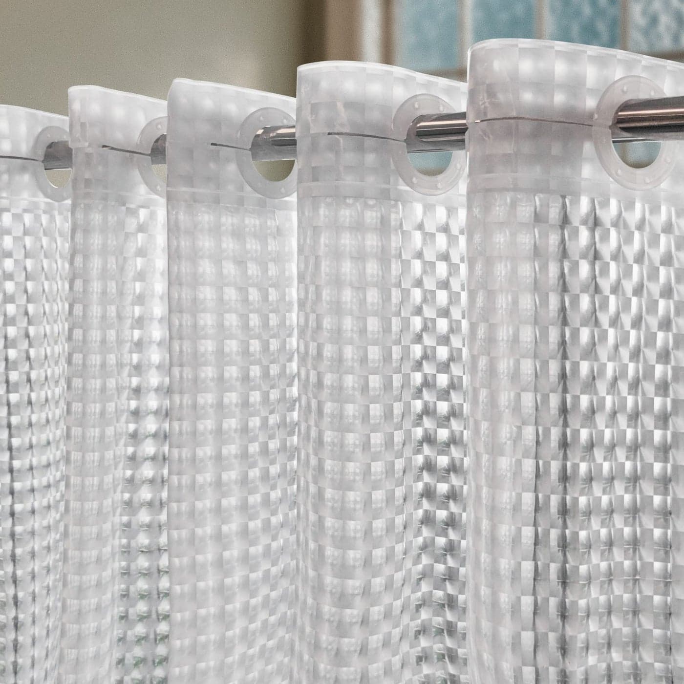 ABLUEN No Hook Shower Curtain or Liner 8G Heavy Duty Grid Bathroom Shower Curtain No Hooks Required Waterproof Plastic PVC Free Standard Size 71 x 74 Square