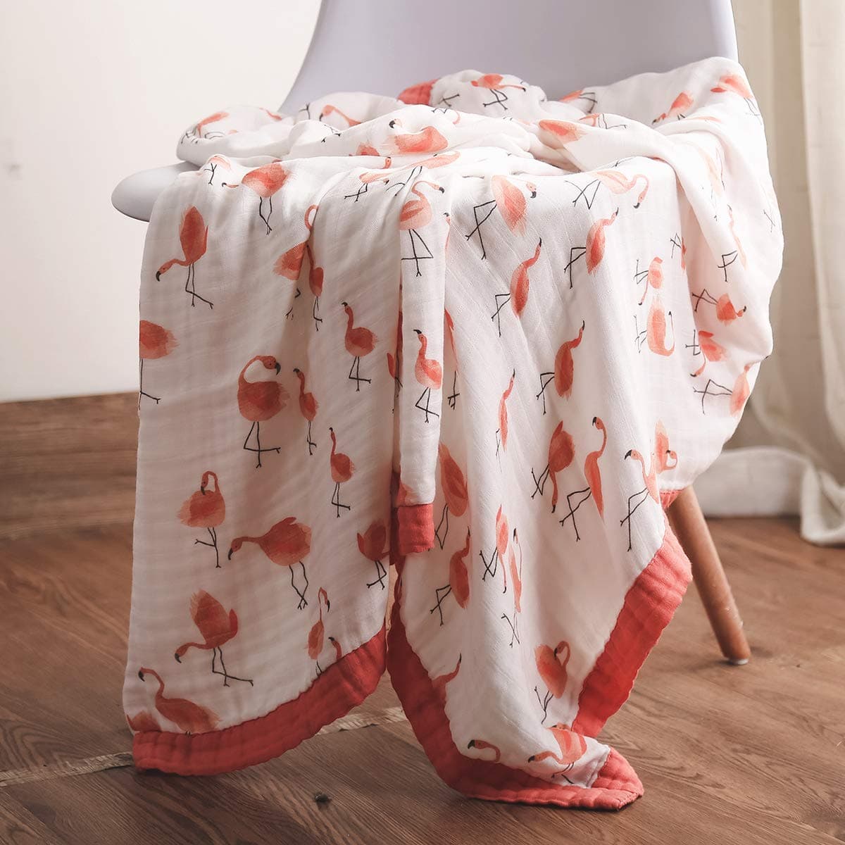 ELEMENTARY basics redefined Organic Cotton Baby Muslin BlanketDohar Flamingo Design Reversible Pink 100x140 cms