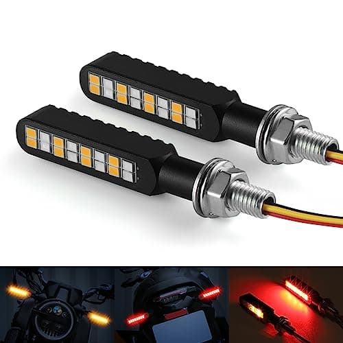 iFunyLED 2PCS Flowing LED Motorcycle Turn Signal Strobe Brake Tail Lights, Aluminum Alloy 12V Super Bright Motorbike Front Rear Blinkers Fit for Harley Honda KTM Kawasaki Suzuki Yamaha - Red & Amber