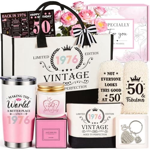 50th Birthday Gifts for Her, Vintage 1976 Happy 50th Birthday Gifts Basket for Women Unique Gift Ideas for 50 Year Old Women Mom, Wife, Sister, Friend, Colleague Funny Bthday Gift Turning 50 Year Old