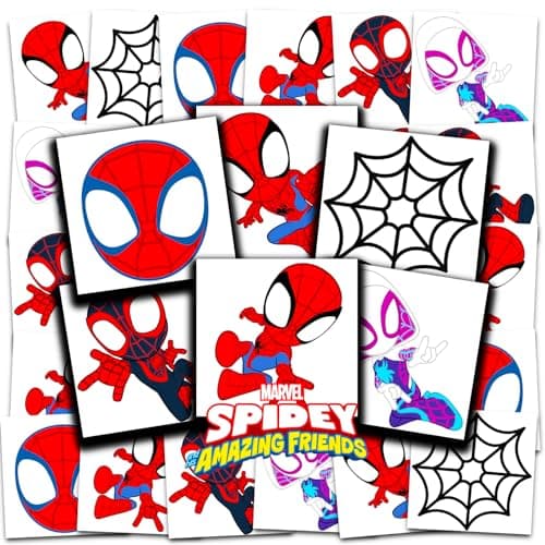 Spidey and His Amazing Friends Tattoos Party Favors Bundle ~ 70+ Perforated Individual 2" x 2" Spidey & Friends Temporary Tattoos for Kids Boys Girls (Spidey Party Supplies MADE IN USA)