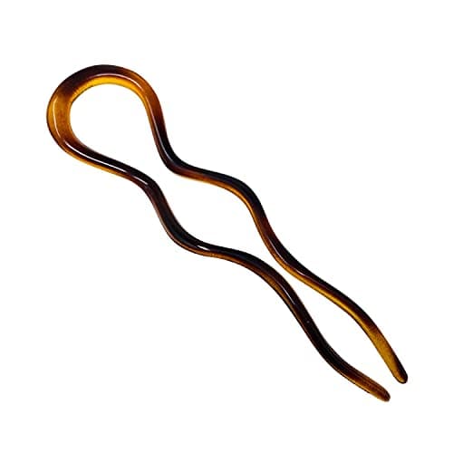 Parcelona French Wavy Long Tortoise Shell Brown Extra Large 5 Celluloid Made in France Crink U Shape Hair Bun Holder Hair Pin Stick for Women and Girls