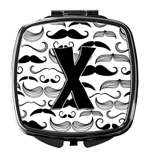 Caroline's Treasures CJ2009-XSCM Letter X Moustache Initial Compact Mirror Decorative Travel Makeup Mirror for Women Girls Gifts Pocket Makeup Mirror Folding Handheld