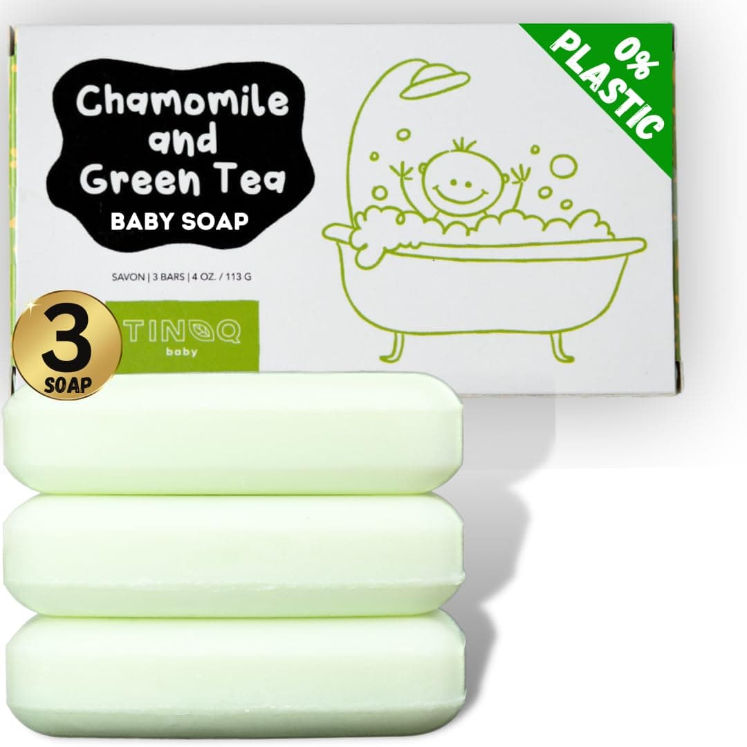 TINOQ Hypoallergenic Organic Baby Soap Bar - Chamomile & Green Tea Oil - Gentle Cleansing Body Wash for Sensitive Skin | Babies, Toddlers, and Kids | 3-Pack