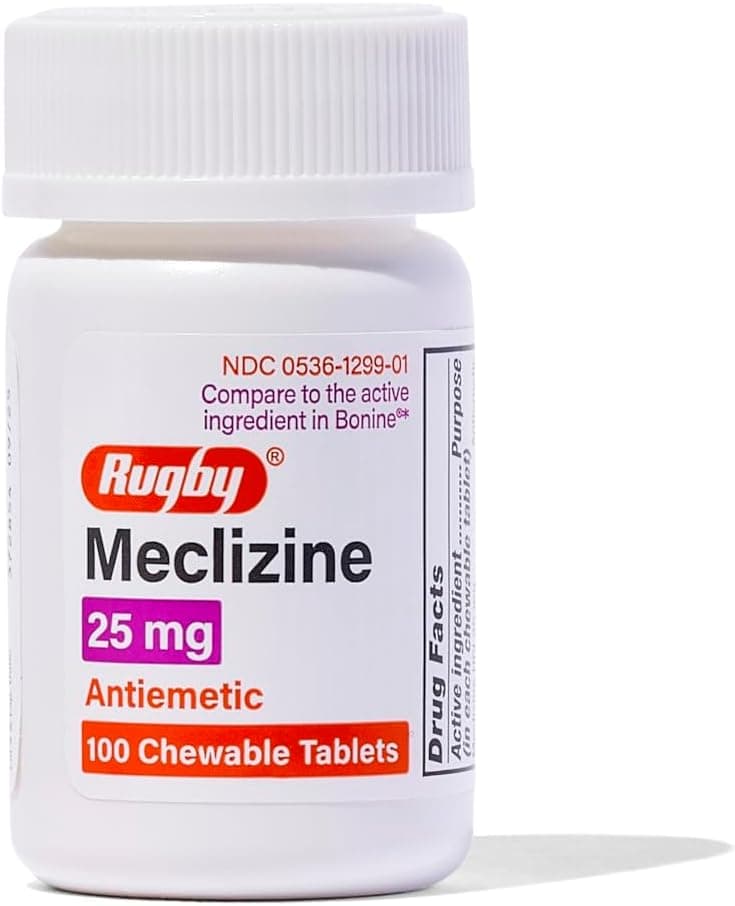 Rugby Meclizine Chewable Tablets 25mg - Anti-Nausea Medicine Helps with Motion Sickness - 100 Tablets