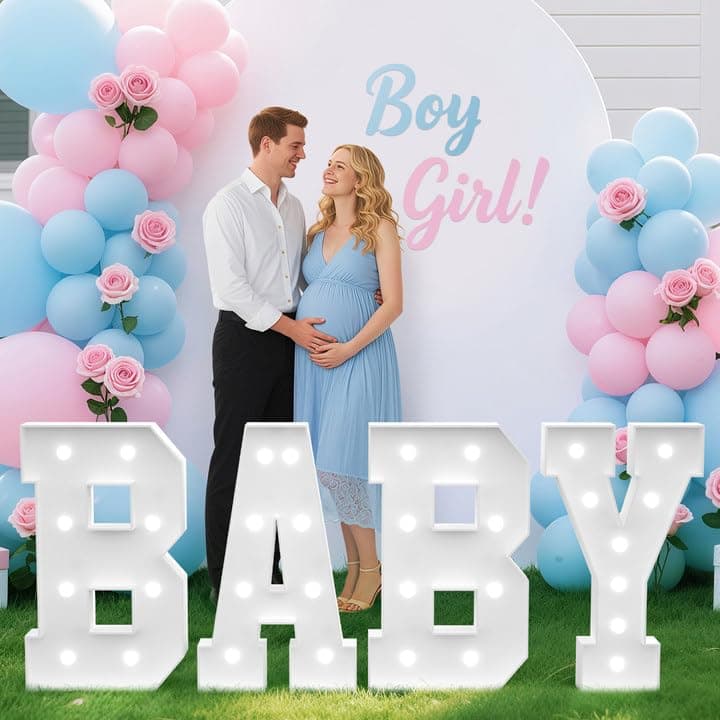 Tongjoy 2.3FT Baby Marquee Letters, Baby Letters for Baby Shower for Girl Boy, Large Light Up Sign for Backdrop, Gender Reveal Party Decorations Supplies (White)