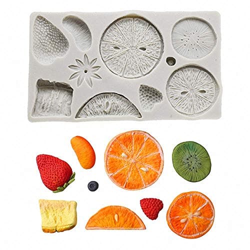 Full-size Fruit Silicone Fondant Mold Strawberry Lemon Kiwi Fruit Tangerine Slice Blueberry Raspberry Durian Silicone Chocolate Candy Mold Cake Decorating Tool Polymer Clay Epoxy Resin Mold