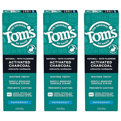 Toms of Maine Natural Activated Charcoal Toothpaste with Fluoride Peppermint 3 Pack 40 Oz