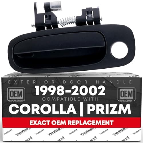 Exterior Front Driver Door Handle Replacement - Compatible with 1998-2002 Toyota Corolla, Chevrolet Prizm - Textured Black, Plastic - OEM 69220-02030, 6922002030, 6921002030, TO1310132, TO1311132