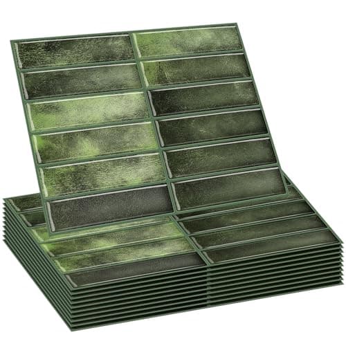 Drydiet 10 Sheets Tile Peel and Stick Backsplash 11.43 x 9 3D Wall Kitchen Stick on Tiles for Kitchen Marble Tiles (Green)