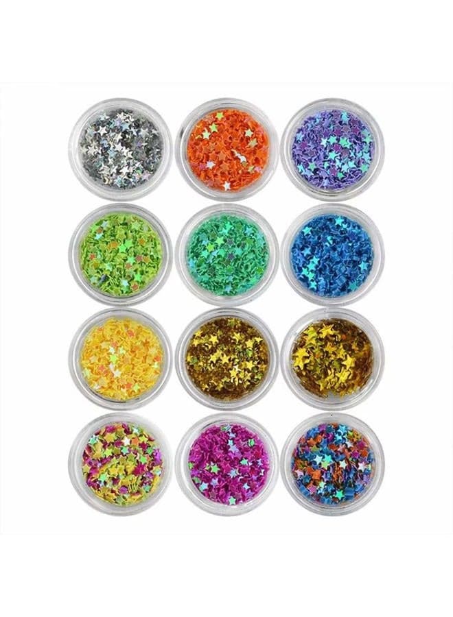 Nail Art Glitter Sequins Five Star 3D DIY Manicure Decals Decoration 12 Colors