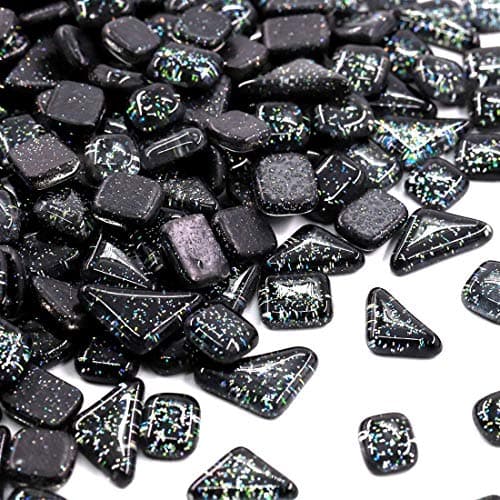 Mosaic TilesGlass Tiles Shine Crystal Mosaic Glass Pieces Bulk Assorted Square and Triangle Glitter Crystal Mosaic Tiles for Home Decoration or DIY Crafts 200g Black