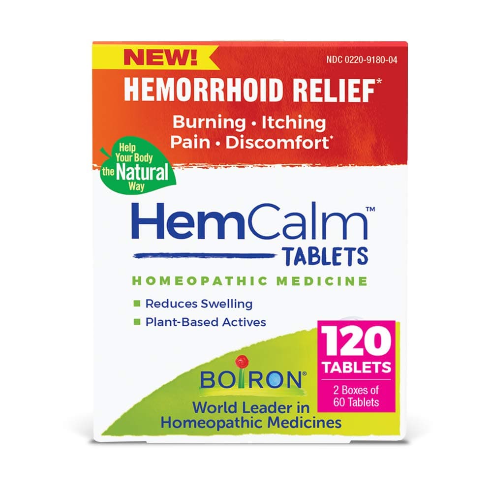 Boiron HemCalm Tablets for Hemorrhoid Relief of Pain Itching Swelling or Discomfort 120 Count Pack of 2