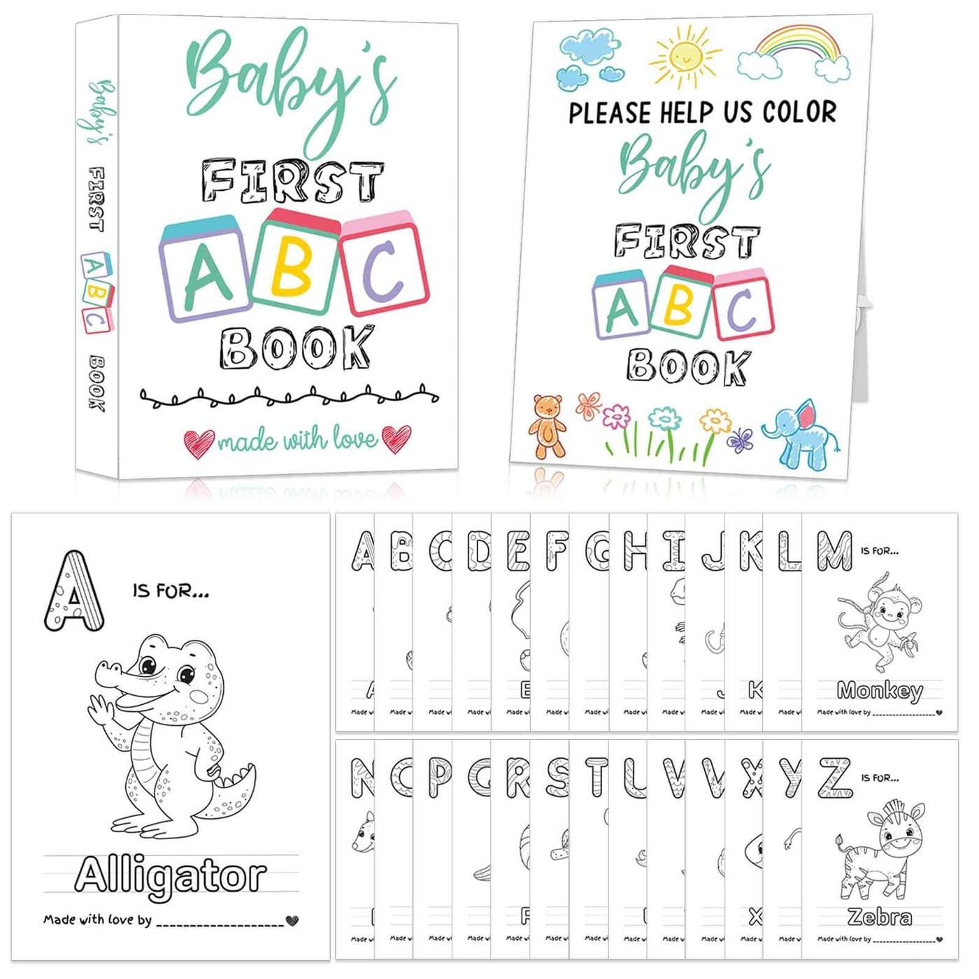 Babys First ABC Book Baby Shower Activity Keepsake Game ABC Coloring Baby Shower Guest Book Alternative Babys First Alphabet Coloring Book Alphabet A to Z Coloring Pages