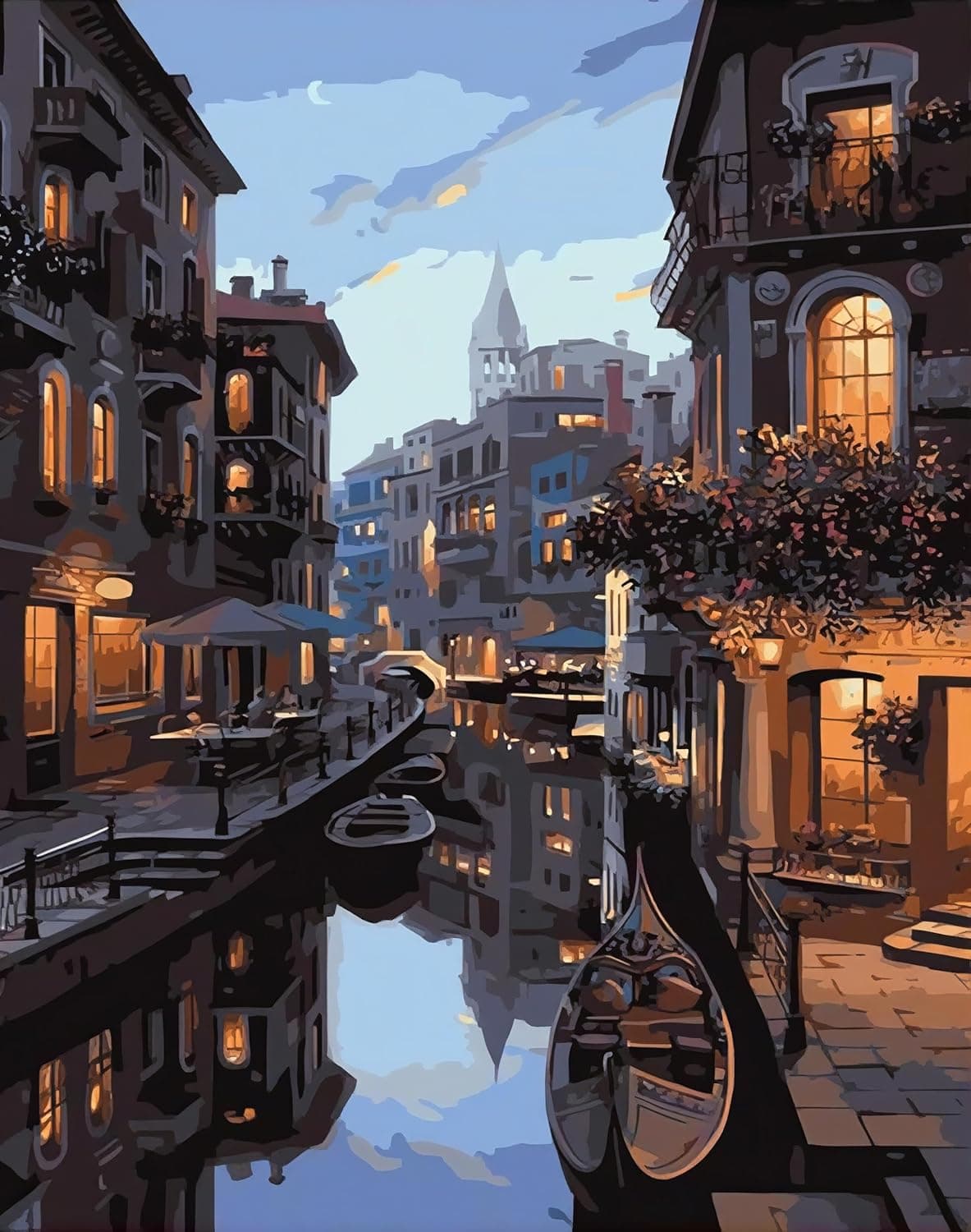 Paint by Numbers Kit for Adults – Canal at Night, Paint by Numbers for Beginner, 40x50cm DIY Acrylic Painting on Canvas for Romantic Wall Art Decor (Frameless)