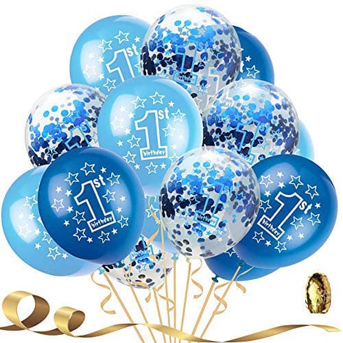 BEISHIDA 1st Boy Happy Birthday Confetti BalloonsFirst Birthday Decorations 12 Inch Large Navy Blue Latex Helium Balloons Perfect for Baby 1st birthday Party SuppliesPack of 15