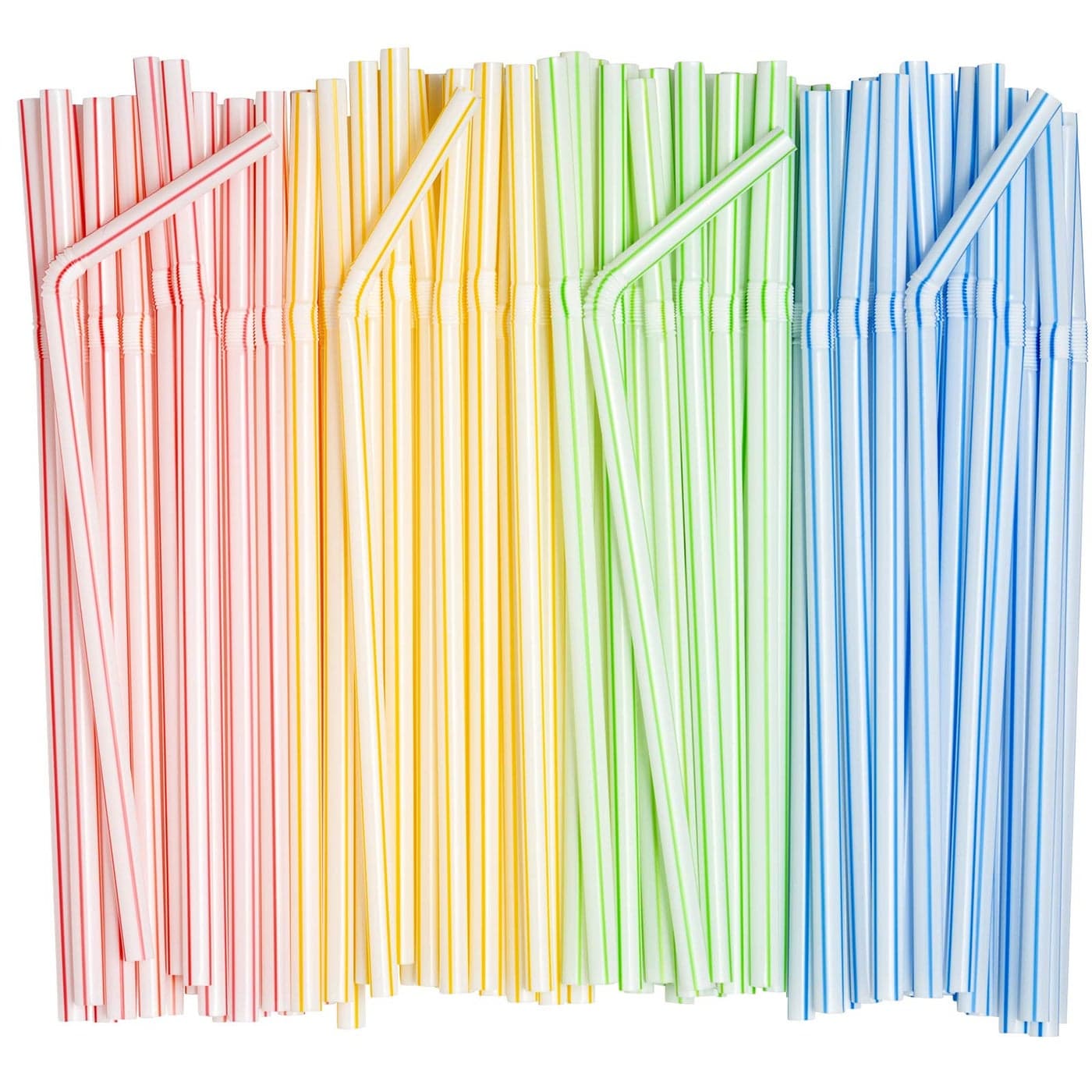 200 Pack Flexible Disposable Plastic Drinking Straws 775 High Assorted Colors Striped