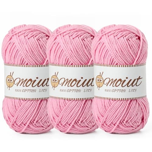 3 Pack Cotton Yarn for Crocheting, Baby Yarn for Crocheting Soft, 393yds / 5.29oz Fluffy Amigurumi Crochet Yarn, 5 Ply 100% Milk Cotton Yarn for Puzzle、Socks、Clothes(3 Deep Pink)
