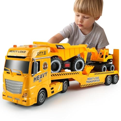 Dwi Dowellin Construction Carrier Truck Kids Toys256 SemiTrailer Toy with Excavator and Dump TruckGifts for Age 3 4 5 6 Years Old Boys Girls