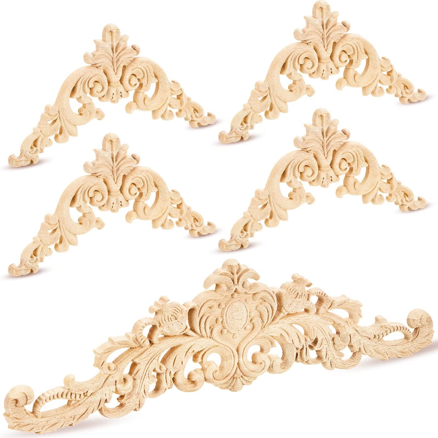 Wood Appliques and Onlays Wood Appliques for Furniture Decorative Wooden DIY Carved Onlay for Bed Door Cabinet Wardrobe Furniture Decoration5 PiecesSmall Size