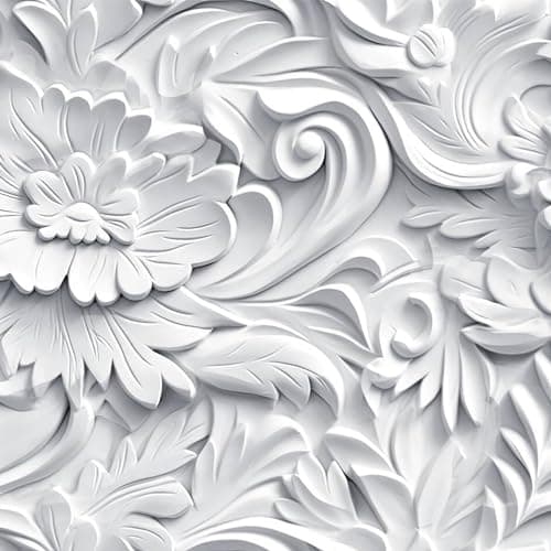 HelloWall Faux 3D Floral Wallpaper Peel and Stick Embossed Wallpaper Modern Plast Wall Mural Large Flower White Contact Paper Decorative Bedroom Living Room Ceiling Self Adhesive Removable 175x160