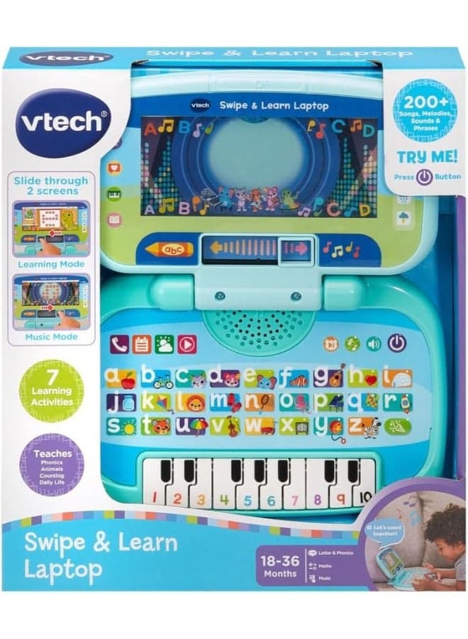 VTech Swipe & Learn Laptop, Educational Toy for Toddler with Phonics, Counting, Computer Skills, Encourages Language Development, Logical Thinking, Gift for Ages 18, 24 Months +, English Version