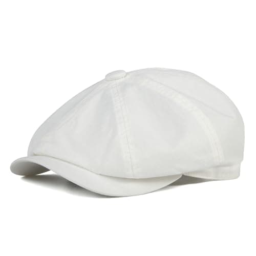 BOTVELA Men's Newsboy Gatsby Hat Cotton Vintage Flat Ivy Cabbie Cap (White, 7 1/4)