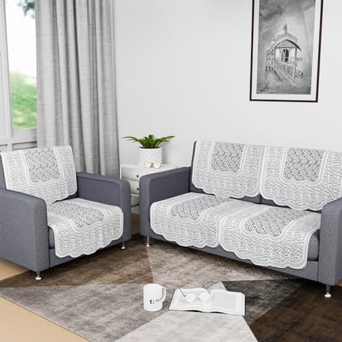 Kuber Industries Net 2+1 Seater Sofa Cover Set | Slip Cover/Couch Sofa Cover Set for Home & Living Room | Sofa Slipcover Set | Zig Zag Printed | White