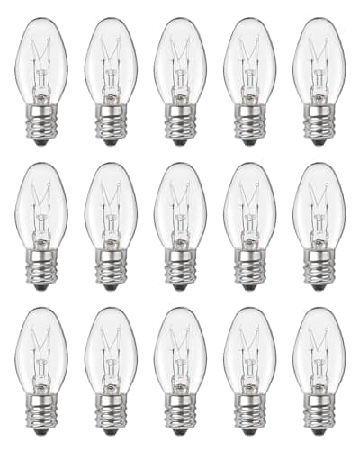OuuKoo Night Light Bulb Warm White Replacement Bulbs - E12 Light Bulbs - 7Watt Incandescent Light Bulbs - 15 Packs, Warm White Glow - Dimmable (Night Light Bulbs 7 Watt)