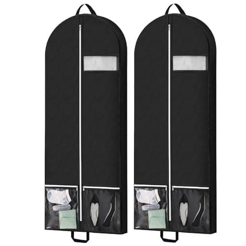 54" Garment Bags for Travel and Storage, Travel Suit Bags for Men Women with 2 Clear Pockets, Storage bags for Clothes, Suits, Dress, Shirts, Coats 2pcs Black