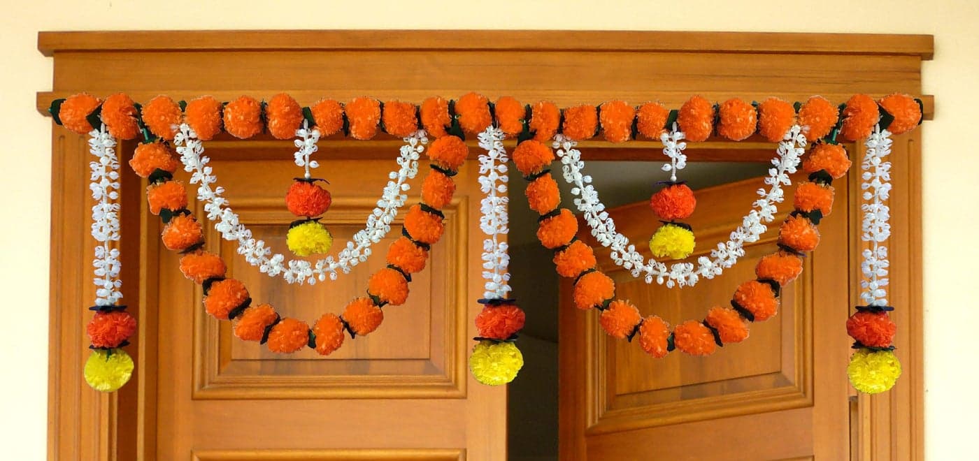 Tia Crafts Artificial Marigold Garlands Flower Door Toran Door Hangings | Garlands For Home Decoration | Bandanwar Door Flower Toran (Orange, 50 Mm, 50 Mm)