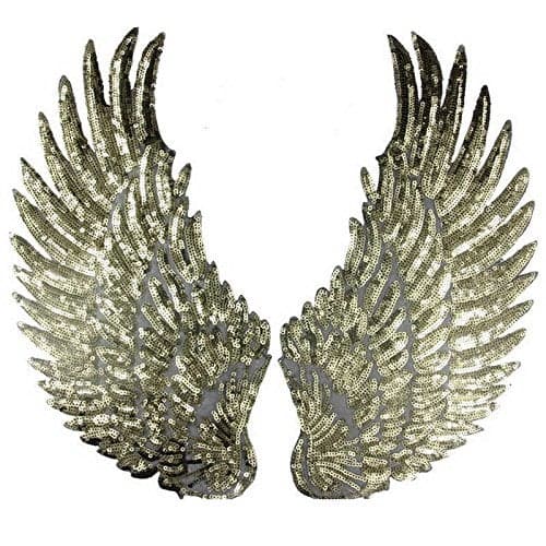 Large Angel Wings Sequin Patches Iron on Sew on Appliques Embroidered Motif for DIY Clothes Gold