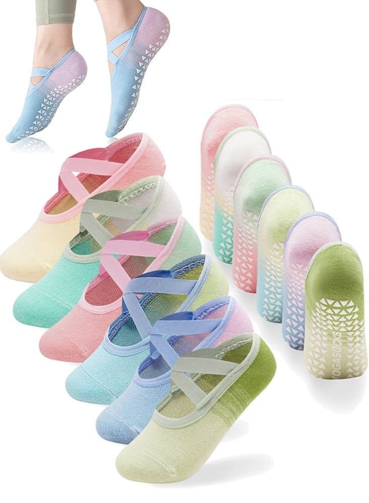 6 Pairs Grip Pilates Socks for Women, Non-slip Yoga Athletic Socks for Barre Ballet Dance Barefoot Workout Hospital