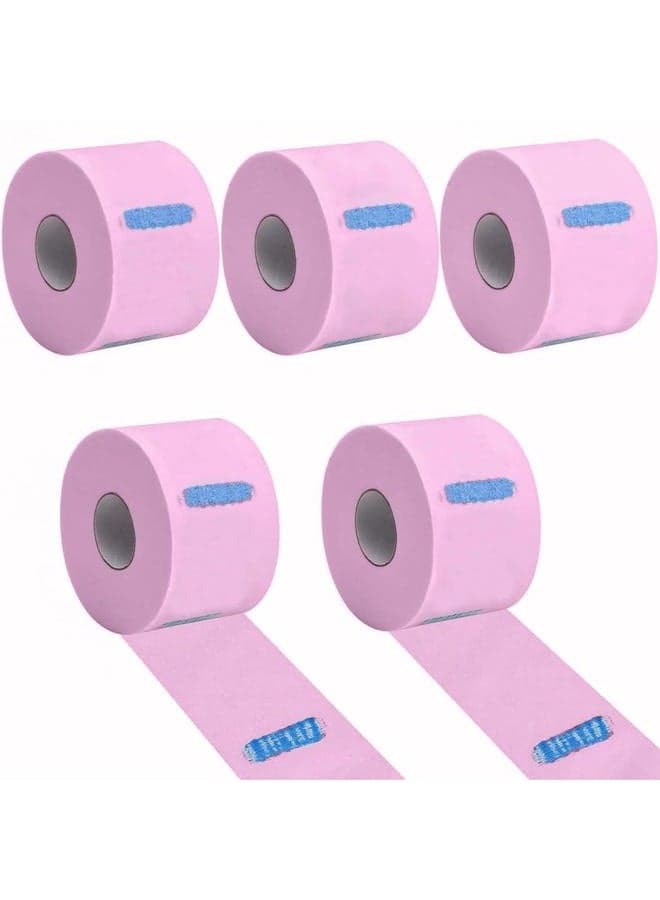 Barber Neck Strips - 5 Rolls 500 Pieces Pink, Disposable & Flexible Water-Resistant Self-Adhering Paper for Salon Hair Cutting & Styling