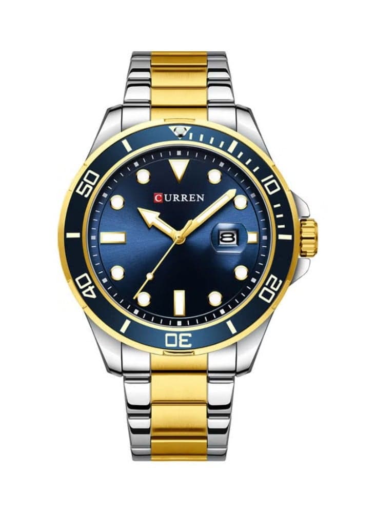 Men's Quartz Classic Wrist Watch J-4897G-BL - 47 mm - Silver/Gold