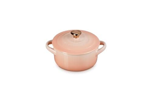 Le Creuset Stoneware Mini Round Cocotte, 8oz., Peche with Gold Heart Knob