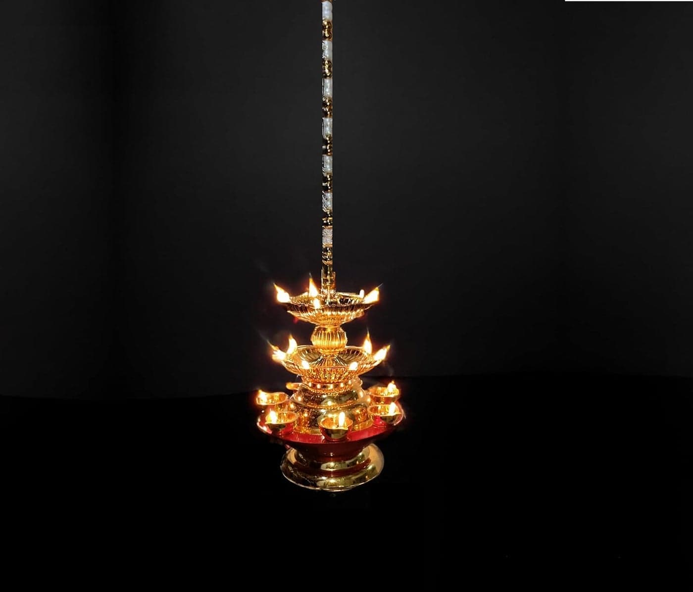 Nabhya Hanging 19 Deep Double Step 3 Layer Electric Diya Deepam Light Pooja Diya Rice LED Light Mandir Diya for Home Temple Decor Electric Diya 19 Deep Pack of 1