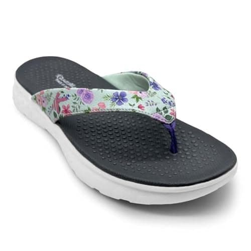KazarMax Women Sea Green Floral Daily Use Thong Slippers -5 UK